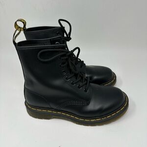 Dr. Martens 1460 Black Smooth Leather Lace Up Combat Boots Women's 8
